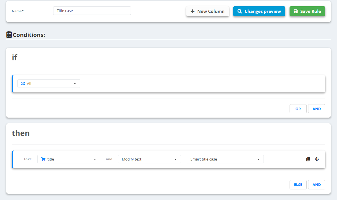 Rule “Title case”: if All, then Take title and Modify text - Smart title case