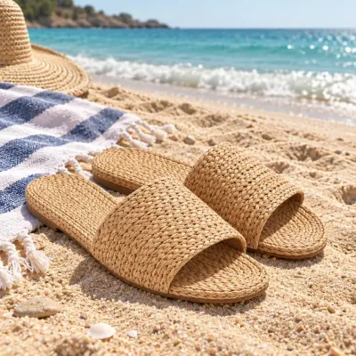 Woven raffia slides - Beach - on the sand