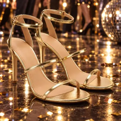 Gold metallic heels - Party - night, close