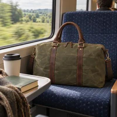 Olive canvas weekender - Train window - travel