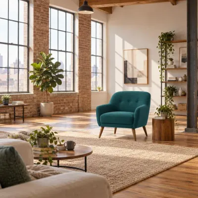 Teal mid-century armchair - From far away