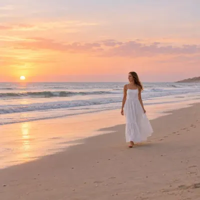 White linen maxi dress - On model - empty beach, far