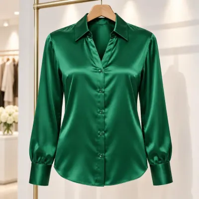 Emerald silk blouse - Boutique - on a hanger