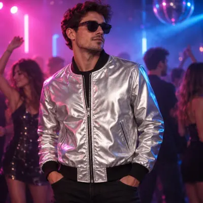 Metallic silver bomber jacket - On model - neon club