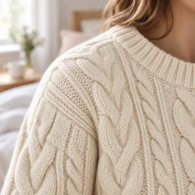 Cream cable-knit sweater - Detail - knit close-up
