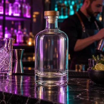 Craft gin bottle - Cocktail bar - neon night