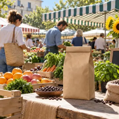 Kraft bag of coffee beans - Farmers market - busy stall