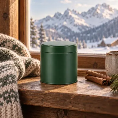 Tin of loose-leaf tea - Mountain hut - snowy window