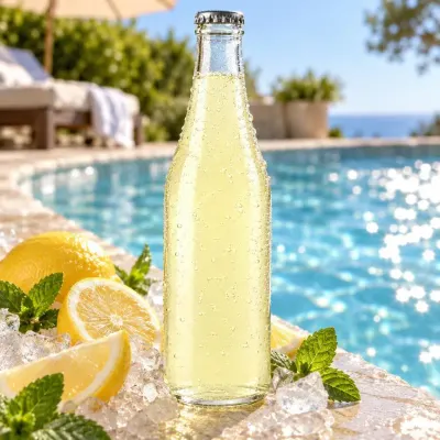Sparkling lemonade bottle - Poolside - ice cold, close