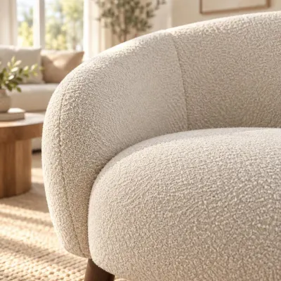 Cream boucle armchair - Detail - fabric close-up