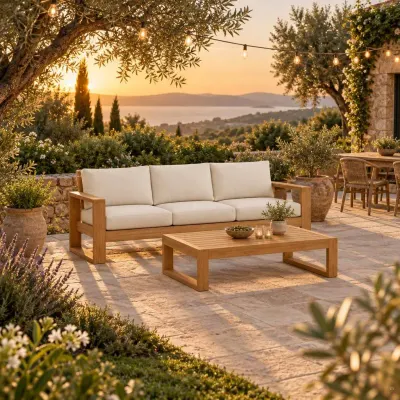 Teak outdoor lounge set - Garden terrace - golden hour