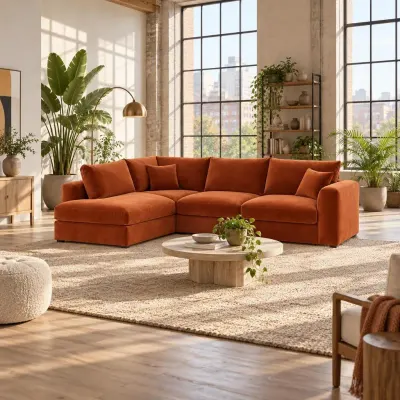 Rust velvet corner sofa - Sunny loft - the whole room