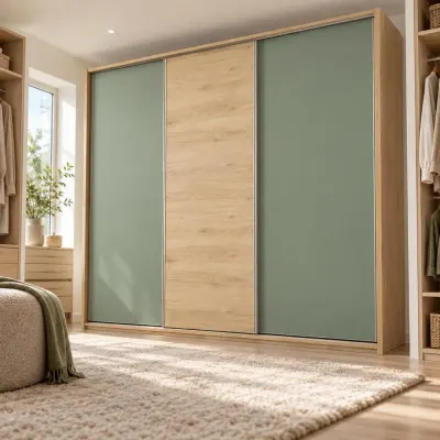 Sage green sliding wardrobe - Dressing room - low angle