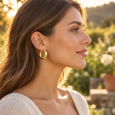 Gold hoop earrings - lifestyle picture with a luxury layer