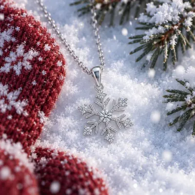 Silver snowflake pendant - Winter - in the snow
