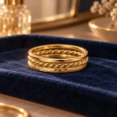 Gold stacking rings - Velvet tray - side light