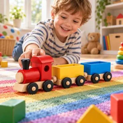 Wooden toy train - Playroom - on the floor