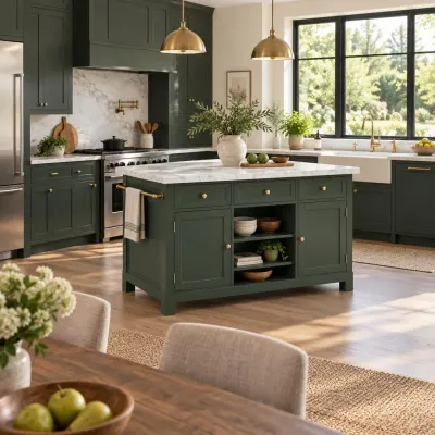 White marble kitchen island - Open kitchen - the whole room