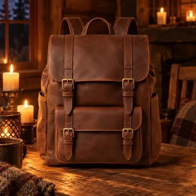 Brown leather backpack - Candlelight
