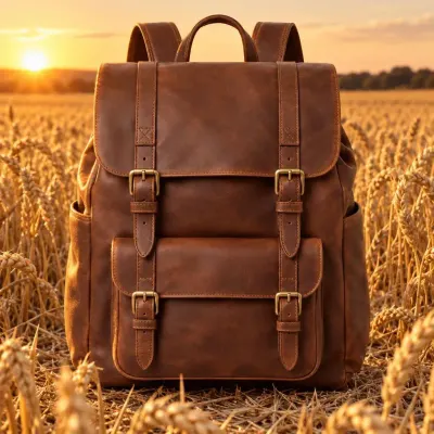 Brown leather backpack - Golden hour