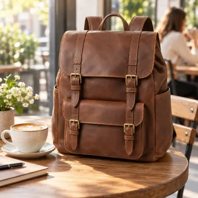 Brown leather backpack - Morning sun