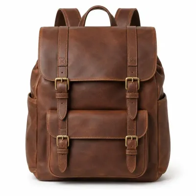 Brown leather backpack - the product photo