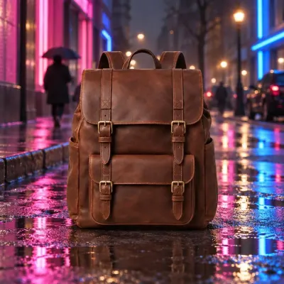 Brown leather backpack - Neon night