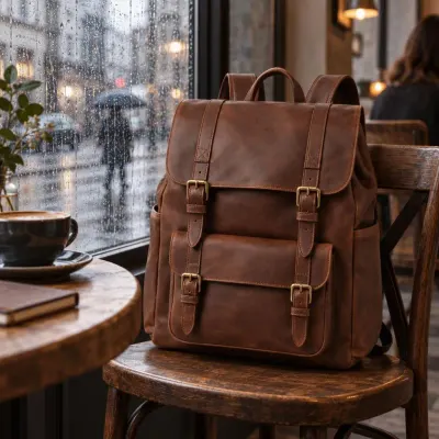 Brown leather backpack - Rainy day
