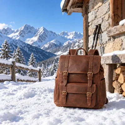 Brown leather backpack - Snowy daylight