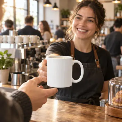 White ceramic coffee mug - Handed over
