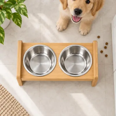 Steel pet bowl set - Kitchen floor - from above