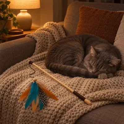 Feather wand toy - Cosy night - sleepy cat