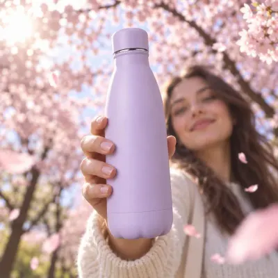 Pastel thermos bottle - Spring - in hand, blossoms
