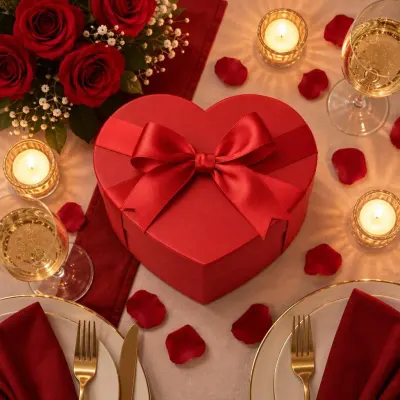 Red heart gift box - Valentine's - from above