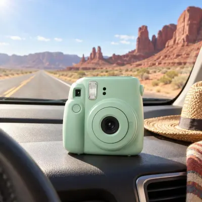 Instant film camera - Road trip - in the car